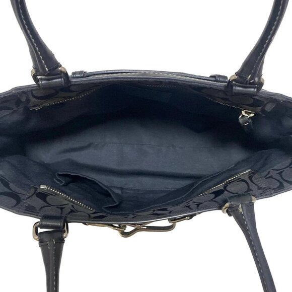 Auth COACH Signature Carryall 8K07 Black Jacquard Leather - Shoulder Bag - Picture 7 of 8